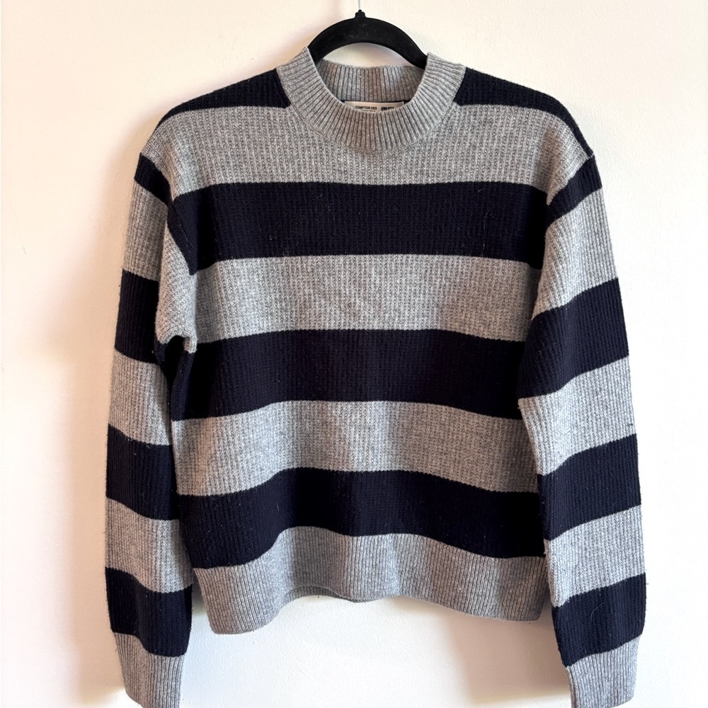 UNIQLO X COMPTOIR DES COTTONNIERS I S Striped Lambswool Sweater I grey navy blue - Picture 2 of 8